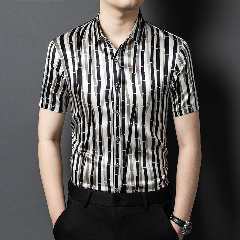 genuine goods High-end Sense Heavy Mulberry Silk Shirt Men's Short-sleeved Business Casual Middle-aged Silk Satin Fashionable Shirt genuine goods High-end Sense Heavy Mulberry Silk Shirt Men's Short-sleeved Business Casual Middle-aged Silk Satin Fashionable Shirt