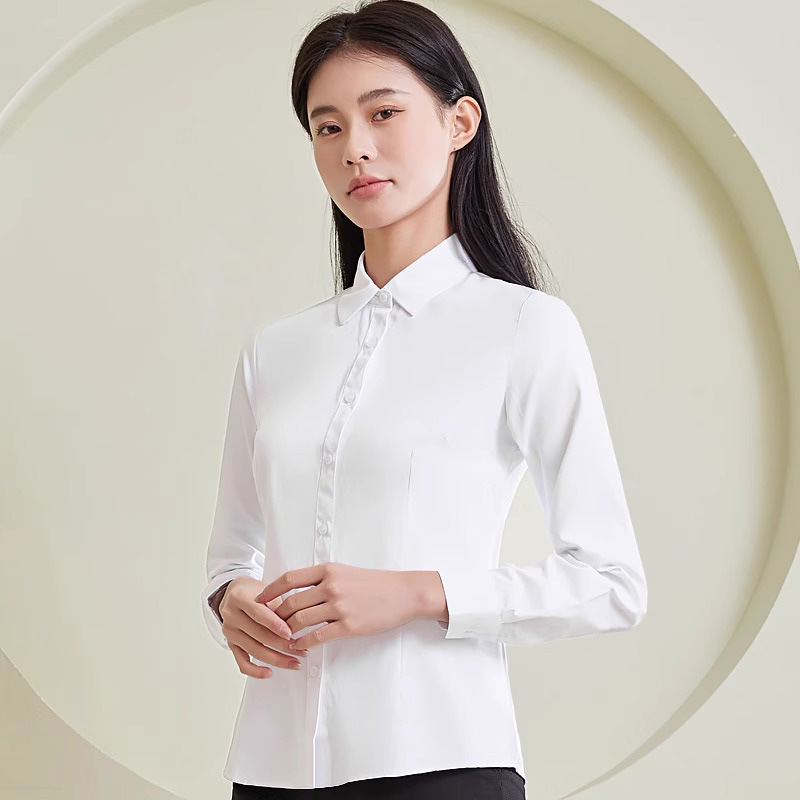 Women's long-sleeved white shirt for spring and autumn, professional formal wear, wrinkle-resistant, slimming, Xinjiang cotton work clothes, new style interview shirt