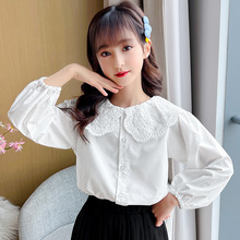 外贸童装女童长袖白衬衫2025春夏季学院风大童学生班服娃娃领衬衣