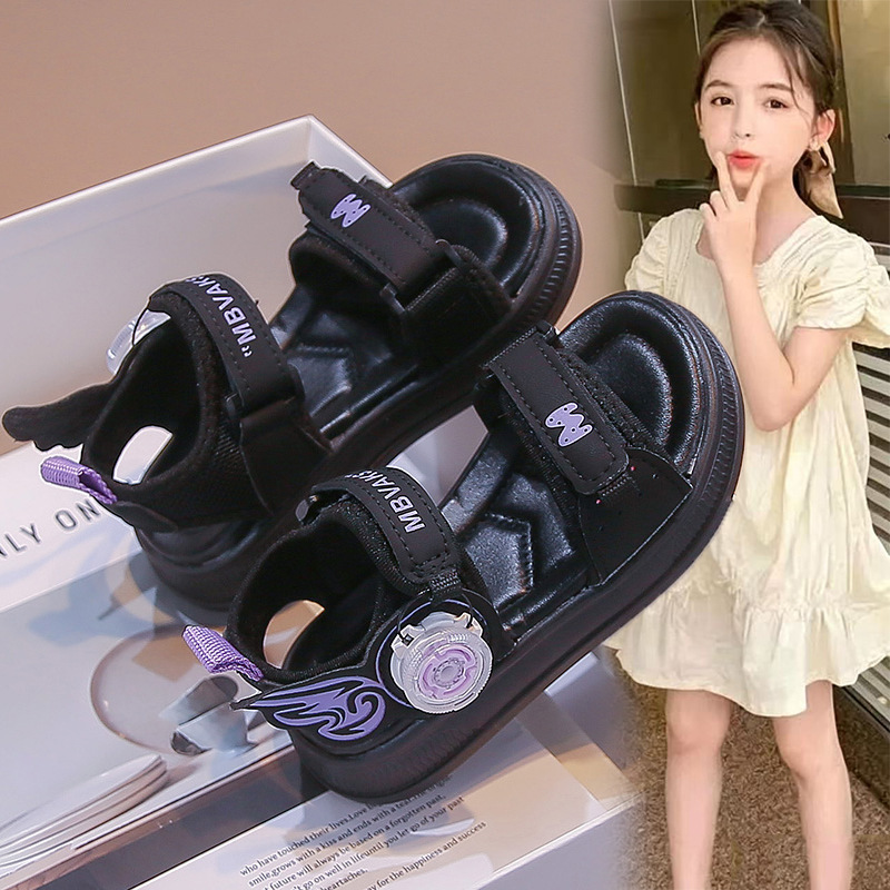 Sandálias de niñas 2026 verano nuevo niño botón giratorio zapatos de princesa zapatos de playa zapatillas anti-deslizantes para niños mayores image 5