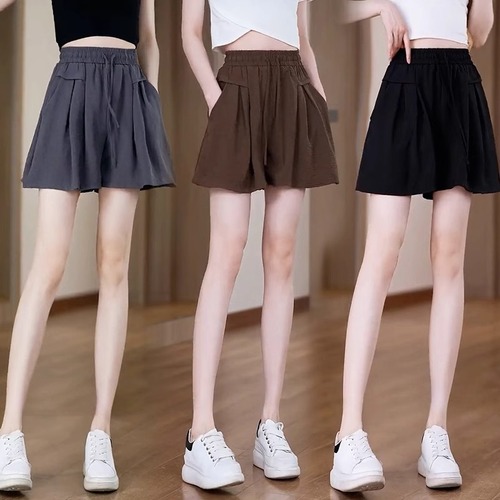 Women's Summer Thin Loose High-Waisted Invisible Silk Shorts 2025 New Model Running and Casual Five-Finger Shorts with Sheer Feel