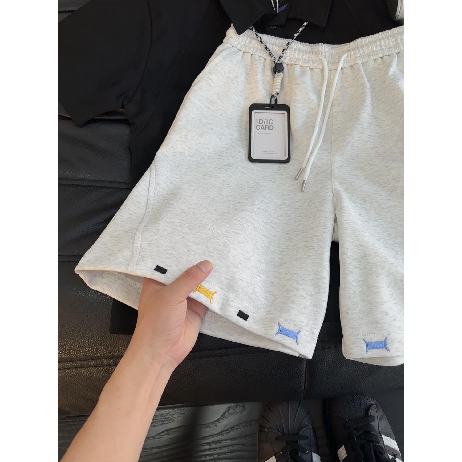 Men's Retro Embroidered Shorts Summer Trendy Diagonal Cut Sweatpants High End Casual Versatile Loose Five Point_viptrois.com