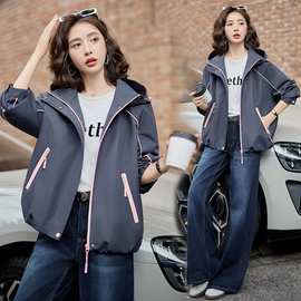 休闲连帽冲锋衣女2025春秋新款小个子宽松时尚百搭风衣短外套上衣