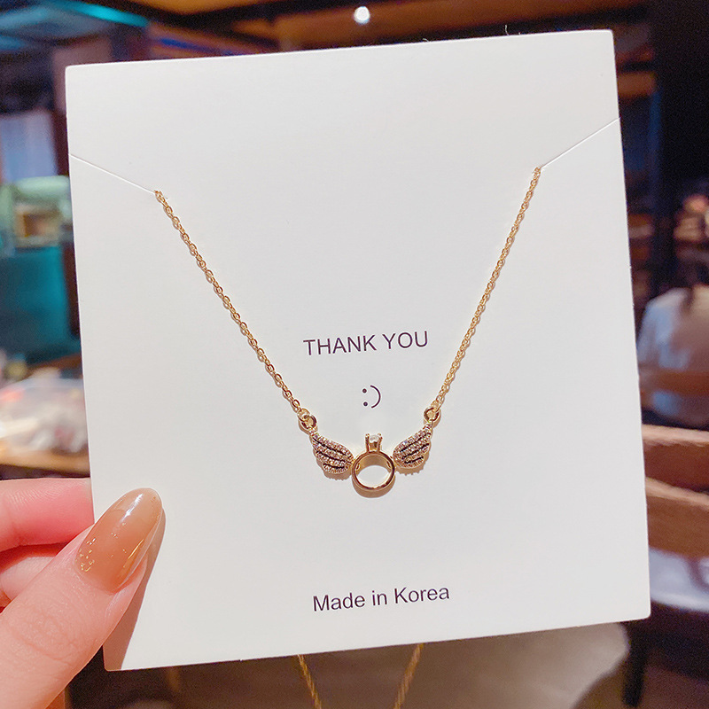 Zircon Little Wing Circle Pendant Necklace Female Titanium Steel Design Sense Clavicle Necklace Ins 