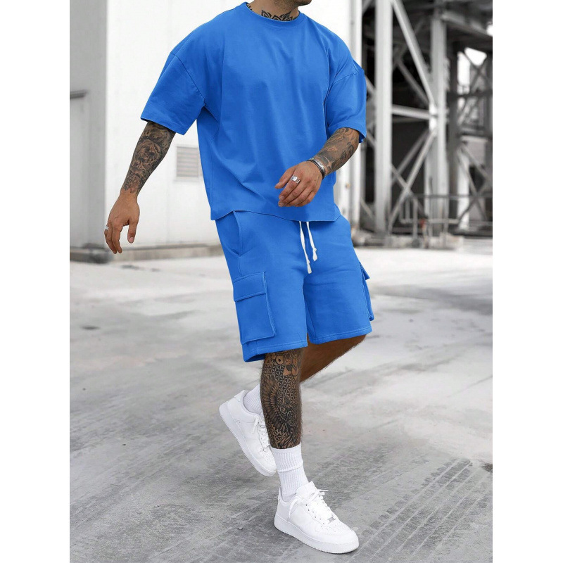 Specially Designed for Temu Shein Amazon Cross-Border Export Men's Summer T-Shirt Cargo Shorts Sports Suit for Men