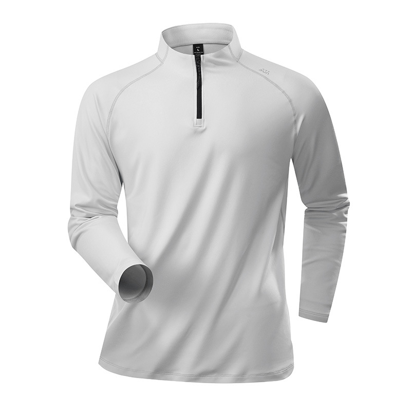 Camiseta de base de lana blanca personalizada transfronteriza secado rápido camiseta de manga larga hombre medio cremallera entrenador de fitness ropa camiseta