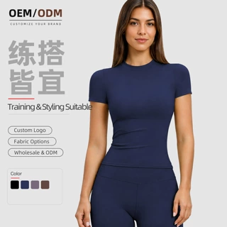 跨境瑜伽服女夏紧身显瘦速干T恤训练百搭健身衣高级感可外穿