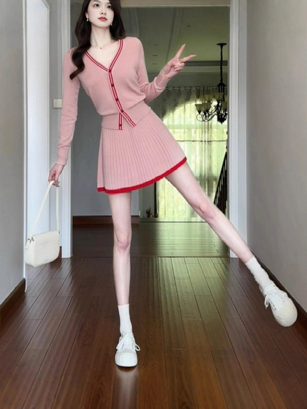 小香风时尚针织套装女2025秋冬新款小个子减龄开衫半身短裙两件套|undefined