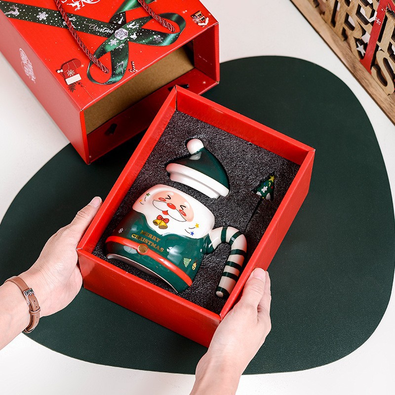 Santa Claus creativo taza de copas de pareja de chicas taza de agua casera con cuchara cubierta caja de regalo regalo de comercio exterior