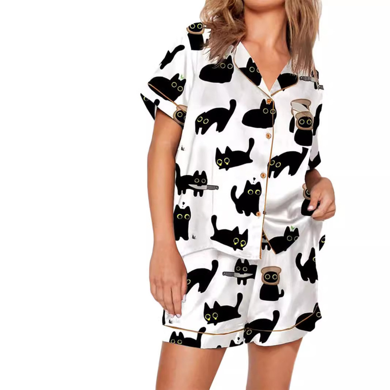 2024 European and American Cross-Border Amazon Short Printed Loungewear Comfortable Women's Casual Wear Casual Suit Vacation Style