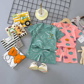 儿童短袖套装纯棉男童T恤宝宝夏季童装女童短裤婴儿衣服夏装批发