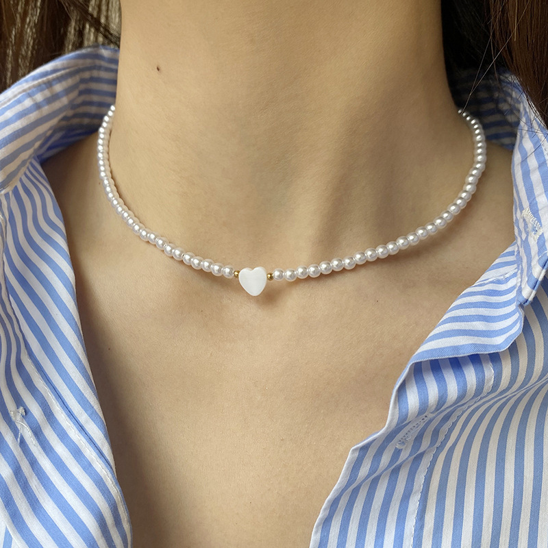 14K Real Gold Plated Plating Material Imitation Pearl Pendant Material PVD Coated Real Gold Plated Heart Shape Stainless Steel Imitation Pearl Shell Waterproof Non Tarnish Brass Necklace