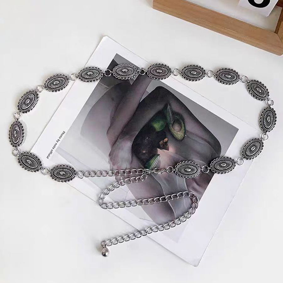 2024 Neuer amerikanischer Mode-Retro-Taillengürtel mit geschnitztem geometrischem elliptischen Gürtel, lässiger, vielseitiger Jeansgürtel im Y2K-Stil, einzigartiges Designgefühl aus Metall_voghion.com