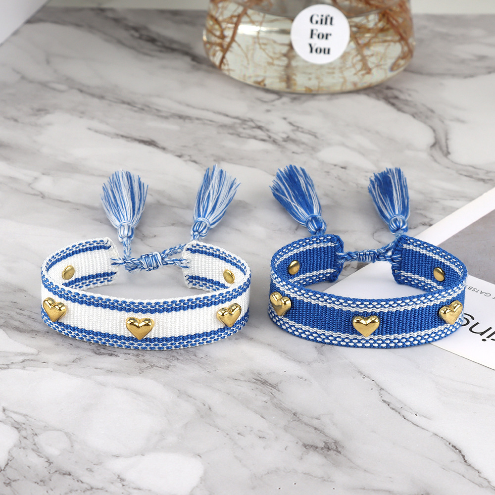 8g Weight Bracelets Classification Polyester Chain Material 1 Piece Quantity Holiday, Daily Occasion Polyester Material Heart Shape Pattern Women's Gender Knitting, Tassel Design Casual, Simple Style Style Casual Simple Style Heart Shape Polyester Wholesale Bracelets 9