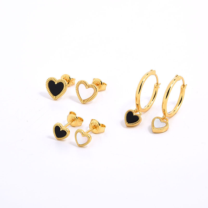 4g Weight 925 Sterling Silver Ear Needle Material Agate, Shell Inlay Material Ear Studs Classification 1 Pair Quantity Holiday, Daily Occasion 925 Sterling Silver Material Heart Shape Pattern Women's Gender Inlay Design Sweet, Simple Style Style 1 Pair 925 Sterling Silver Agate Shell Heart Shape Ear Studs 6