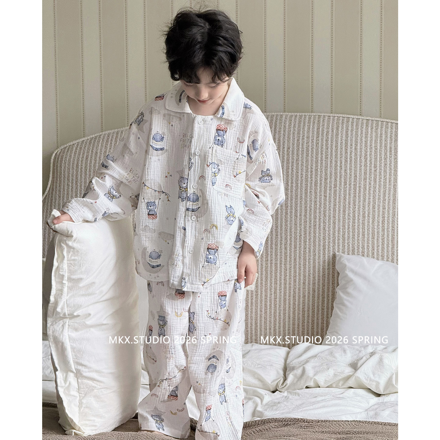 2026 primavera nueva ropa infantil infantil de moda de niños de algodón dos piezas de ropa doméstica