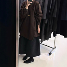 轻奢国风侧开襟棋盘扣不规则下摆加绒毛呢外套女 呢大衣女款外套