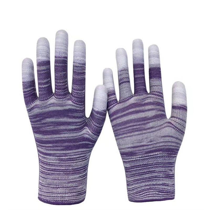 Los fabricantes suministran Guantes Recubiertos de PU a rayas resistentes al desgaste libre de polvo antiestático Taller de protección de trabajo guantes de protección