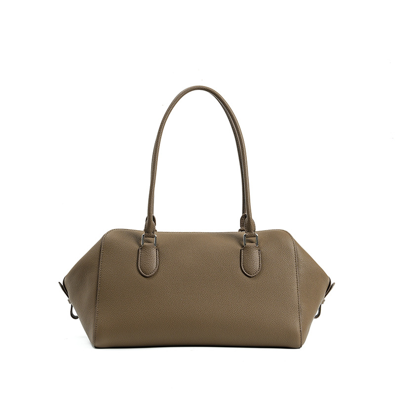 Light Luxury Underarm Bag High-End Bowling Bag For Women Korean Style Cowhide Leather Large Capacity Genuine Leather Shoulder Bag - Thumbnail 5