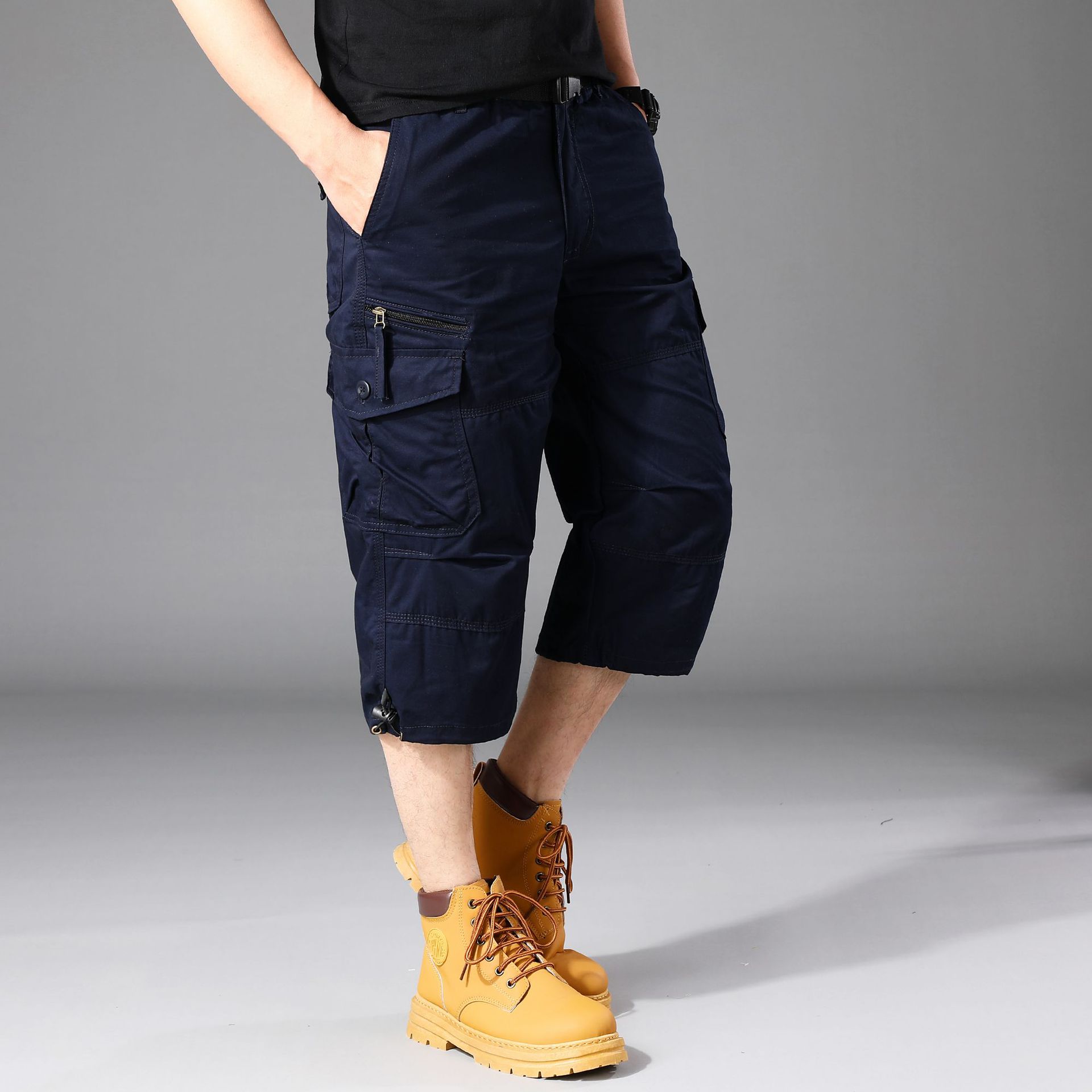 Exportado a los Estados Unidos, Japón, pantalones casuales multibolsillos, pantalones multibolsillos, pantalones cortos rectos sueltos para hombres