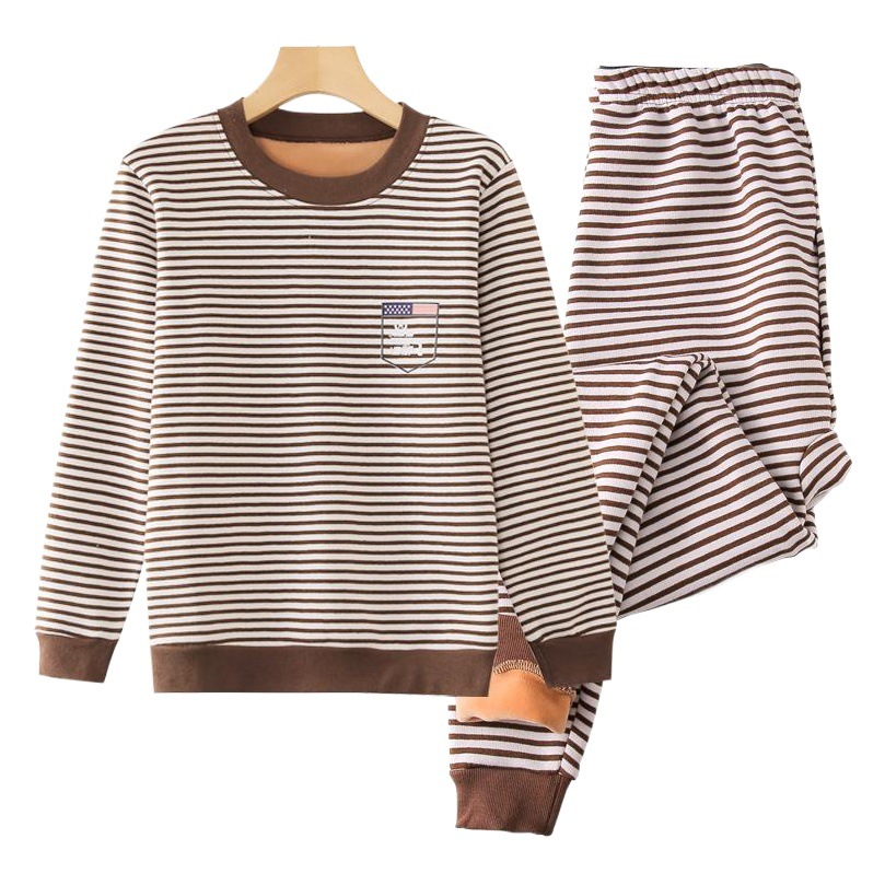 Traje de ropa interior térmica para niños adolescentes forrado de vellón engrosado suéter de desgaste exterior para niños cepillado ropa de abrigo para niños medianos y grandes