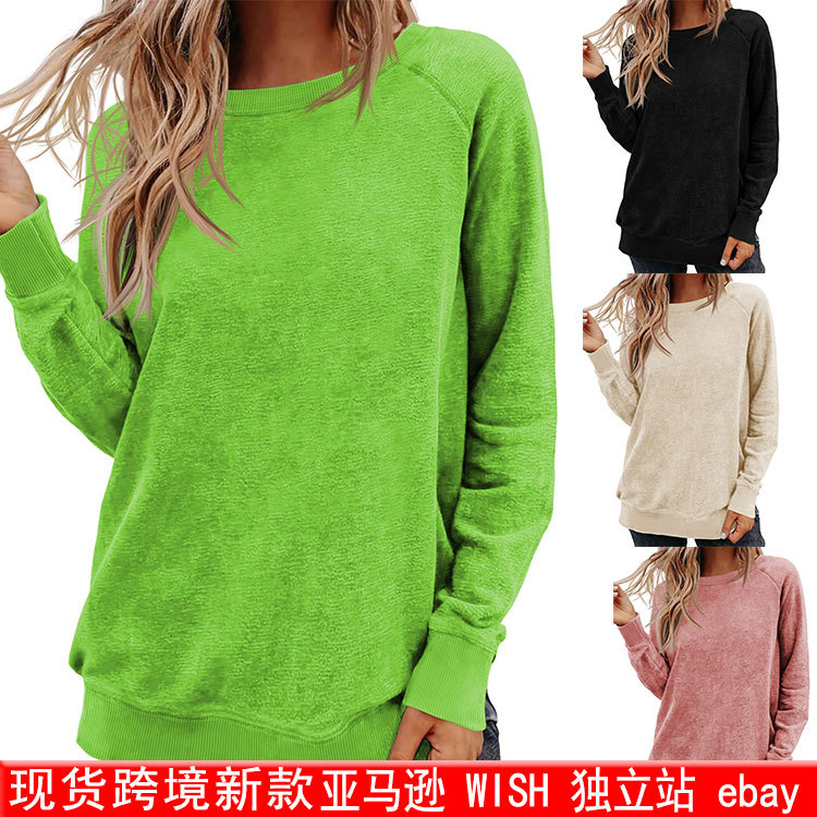 冬季女装欧美外贸独立站亚马逊纯色牛角袖不规则女式宽松复古卫衣