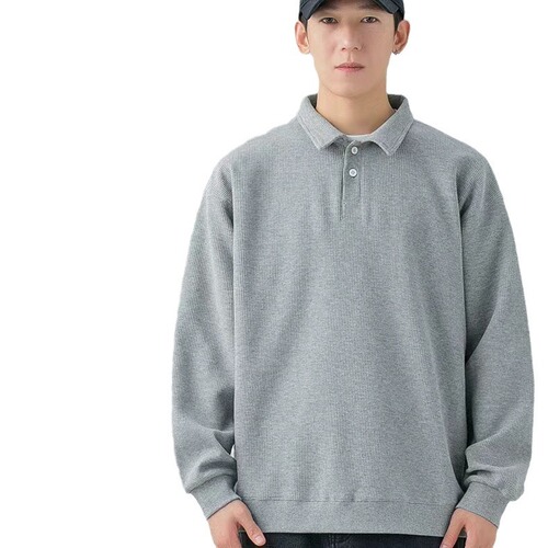 POLO Shirt Hoodie for Men - Spring and Autumn Season, Heavyweight, Japanese Style, Long Sleeve, Trendy Brand, Academic Style, Hong Kong Style, American High Street, Solid Color, Outerwear