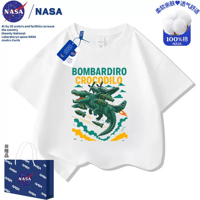 Детская футболка NASA "Классика гор и морей" крокодил, бомбер, короткий рукав, хлопок, абстрактный принт