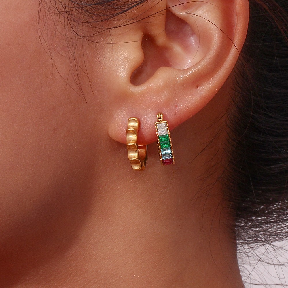 Matt gold earring, zircon earring