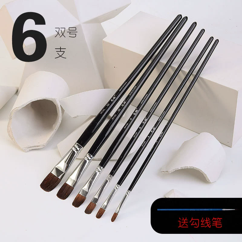 Paint Brush Set Baowang, wolf-hair round & flat brushes for gouache, watercolor, acrylic