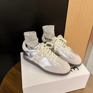 Cowhide Version Su Yinyin Retro Lace Silver Inner Heightening Moral Training Shoes Round Toe Lace-Up Women's Casual Sports Forrest Gump Shoes