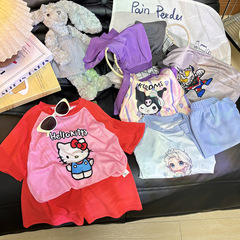 子供の夏の半袖の半ズボンの男の子のスポーツの漫画の半袖のtシャツのパジャマの女性の赤ちゃんの氷感の家庭服のスーツ