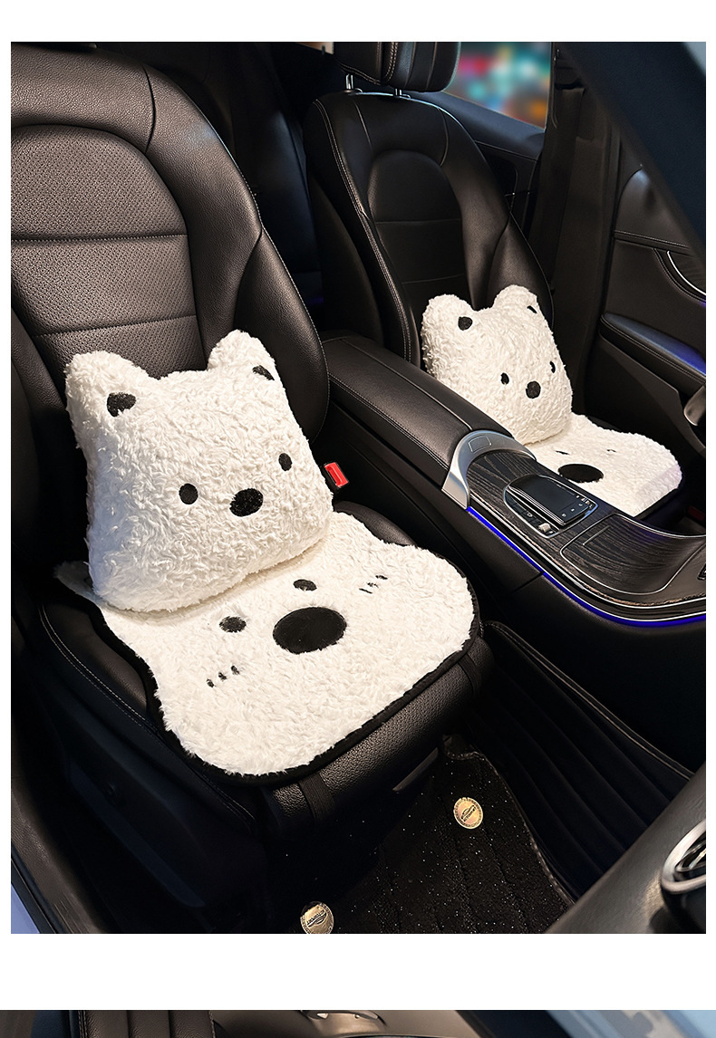 New West Highland Car Seat Cushion Winter Stuffed Thickened Car Seat Cushion Cute Cartoon Car Interior Accessories