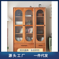 光陰櫻桃木書櫃北歐日式玻璃門帶抽屜實木書櫥置物簡約立櫃儲物櫃