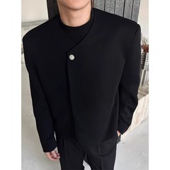 痞帅风男模外套小香风垫肩开春秋短款高级设计感小众无领正肩夹克
