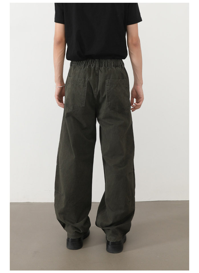 Quần jeans nam ống rộng lưng thun nửa, dáng suông thoải mái — Màu xanh quân đội, màu xám nhạt, màu xám đen, đen chi tiết 7
