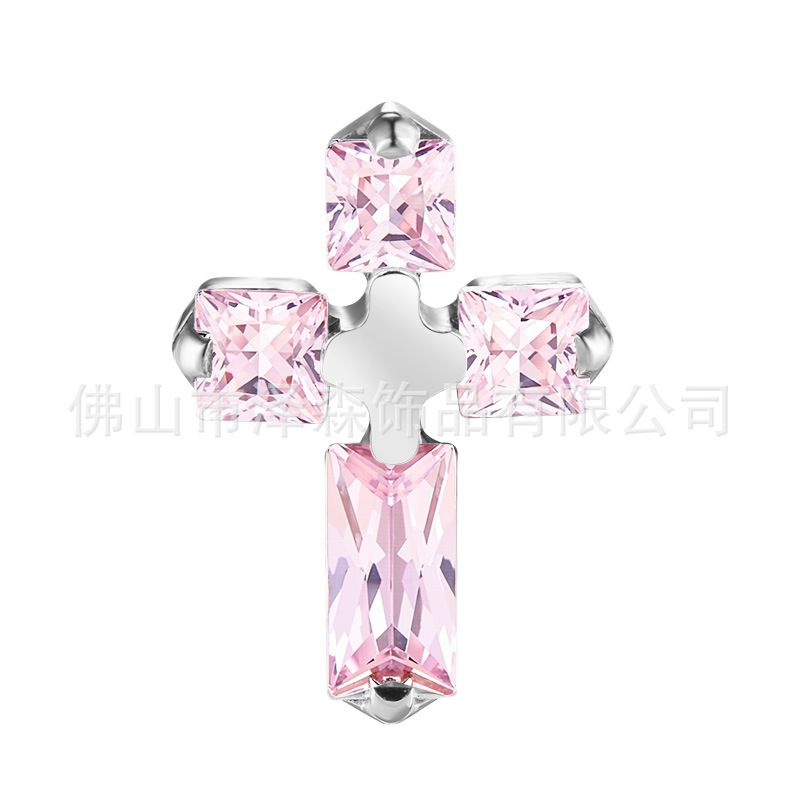 F136 Titanium Alloy Earrings Cross Diamond Lip Nail Inlaid Zircon Ear Bone Nail Body Piercing Jewelry detail image 7
