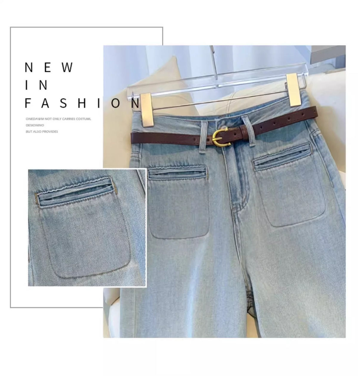 Jean wide leg femme taille haute en denim bleu clair_voghion.com