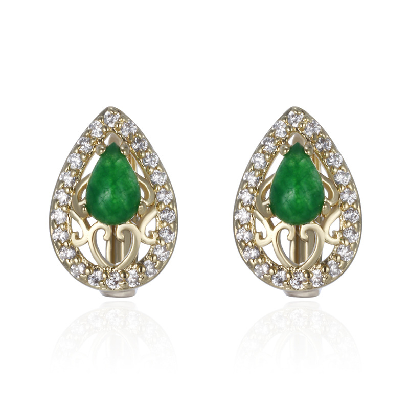 Xuping Europa y los EE.UU. ins nicho retrógrado gota de agua aretes de orejas percas de orejas de esmeraldas temperamento de jade para mujeres