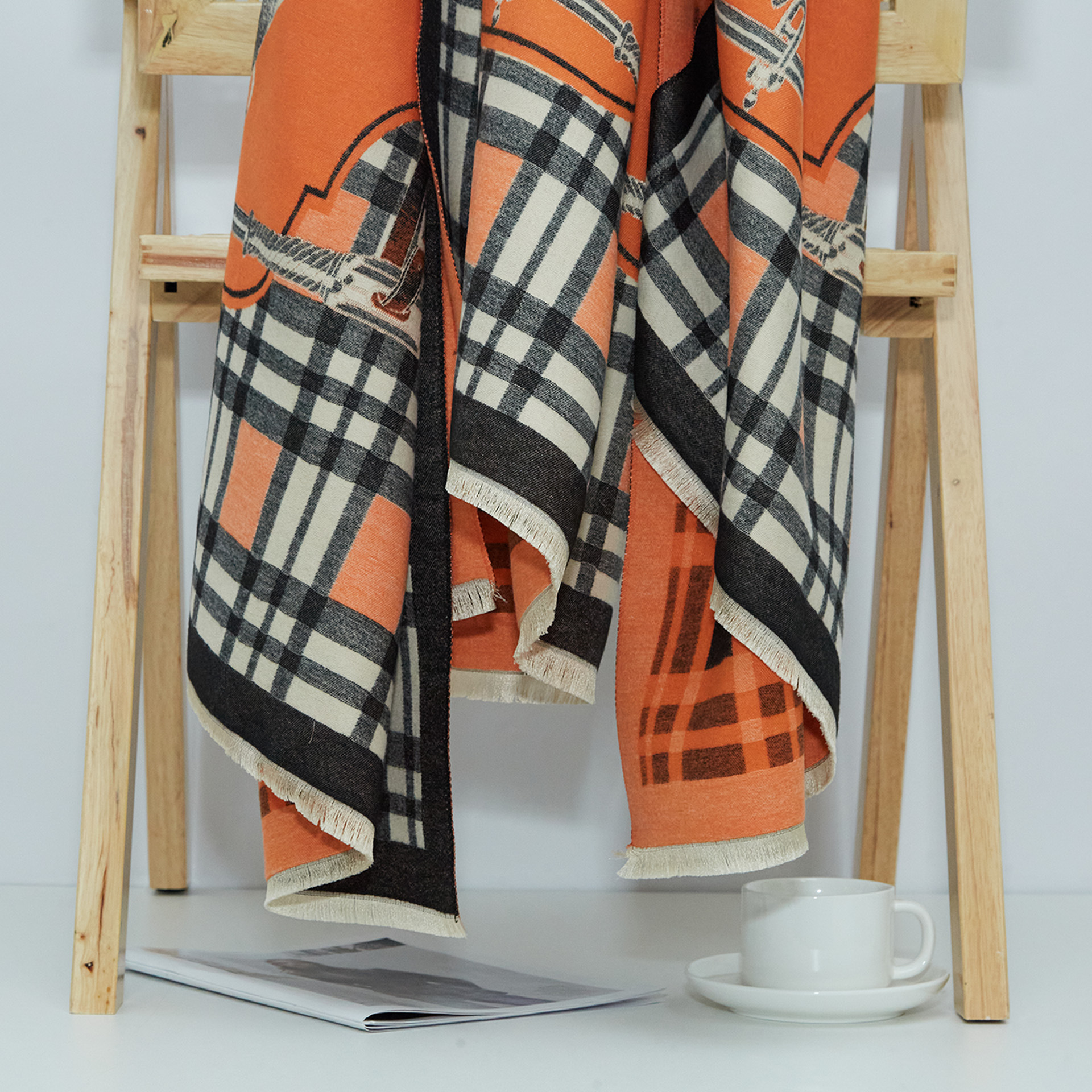 Retro Plaid Shawl For Women Thickened Warm Wrap For Office Use_voghion.com