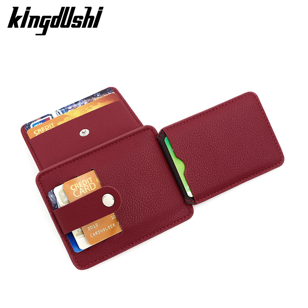 Nuevo paquete de tarjetas simple y suave litchi pattern PU delgado paquete de tarjetas de tres plegadas portátil tarjeta de crédito bancaria cubierta de promoción