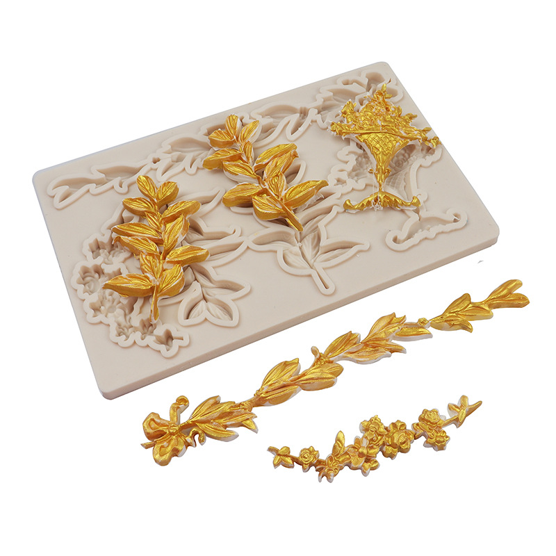 Epoxi molde flor cesta hojas Fondant chocolate molde flor cake borde decoración molde de silicona molde para hornear