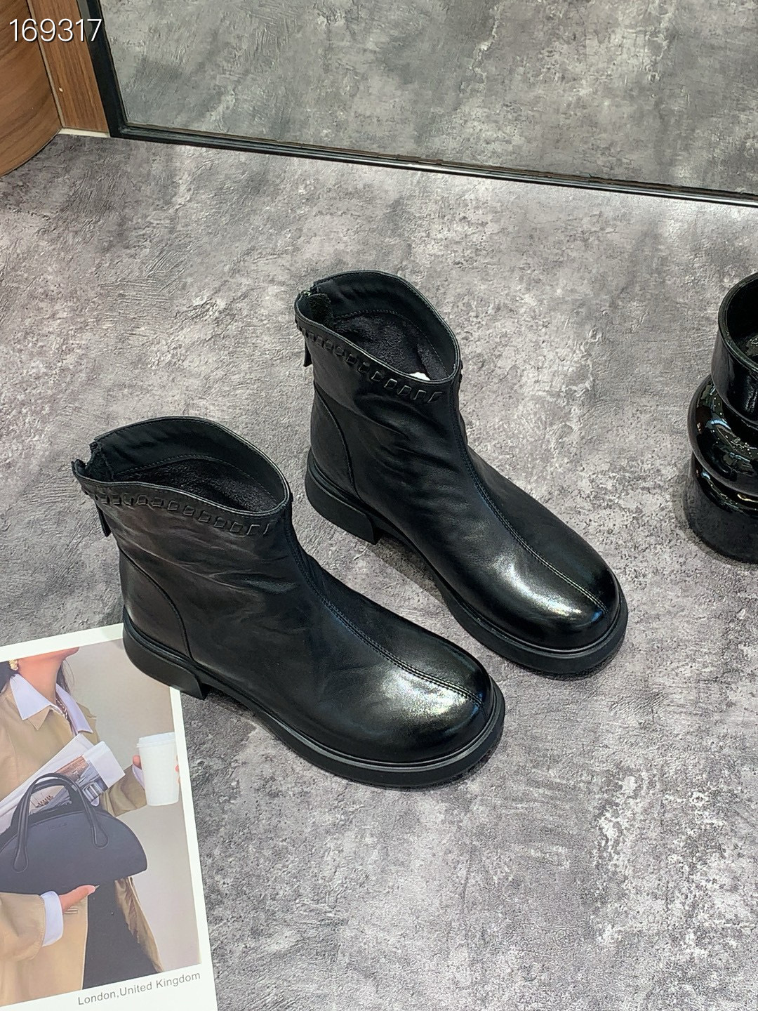 Boot Chelsea nữ cổ thun da bò đen gót thô 6 cm — Màu đen chi tiết 8