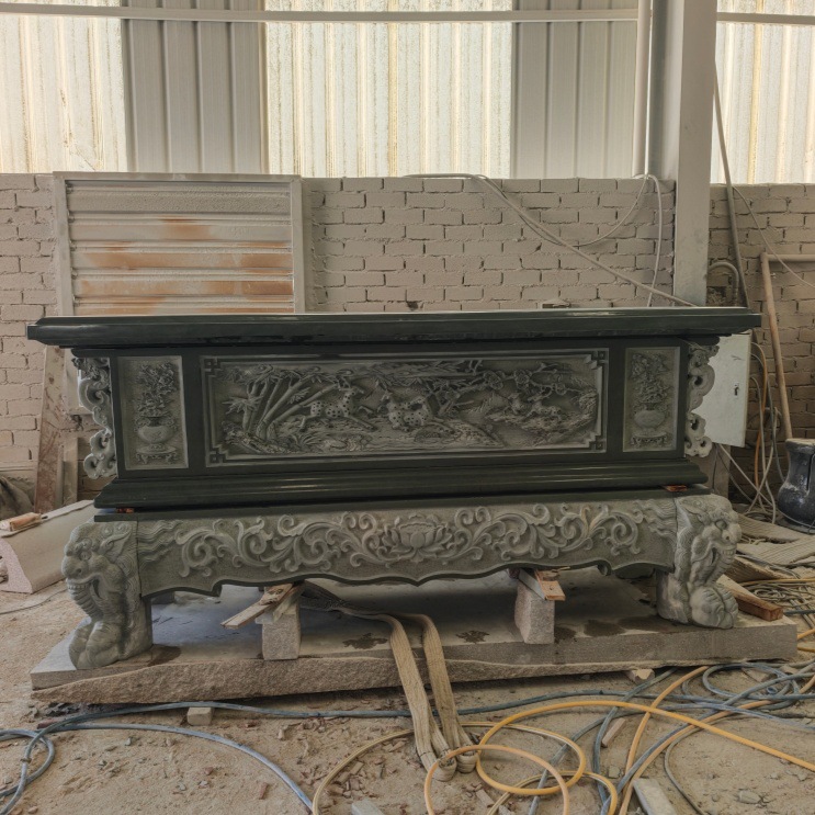石雕双龙供桌 青石浮雕供台八仙桌宗祠供奉 寺院花岗岩石贡桌佛台