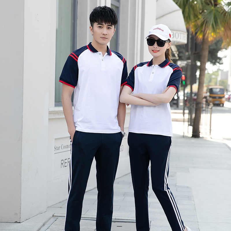 lovers motion suit Junior school student Senior high school student leisure time motion summer run Short sleeved T-shirt suit customized