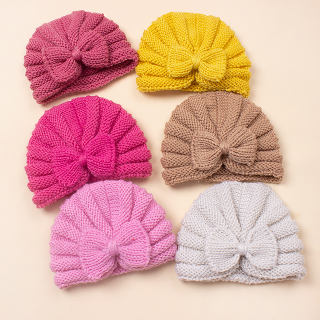 70g Weight Hat Classification Wool Cap Hats Type Daily Occasion Solid Color, Bow Knot Pattern Winter, Spring, Autumn Season Children Unisex Gender Knitted Design Fashion Style Children Unisex Fashion Solid Color Bow Knot Knitted Wool Cap 9