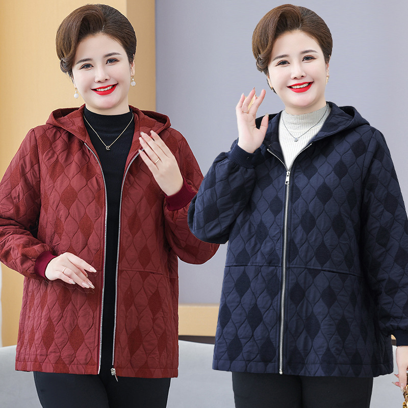 中老年妈妈春秋大码连帽女风衣外套胖妈妈200斤宽松遮肚夹克上衣|undefined