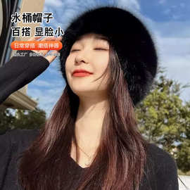 防风帽无檐平顶仿皮草毛水桶帽护耳保暖帽子地主帽显脸小仙女帽
