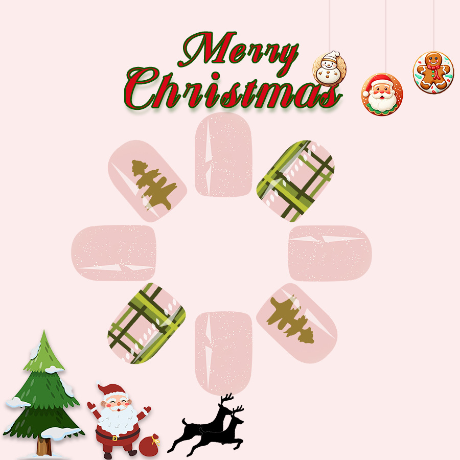 Short Glossy Square Armor 2024 New Christmas Simple Christmas Tree Plaid All-match Detachable Wear Nail Paste_voghion.com