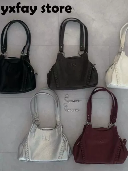 Korean as Wanderer Bag Blogger's Same Style 24Fw Leather Mini Motorcycle Shoulder Underarm Bag Large Capacity Handbag
